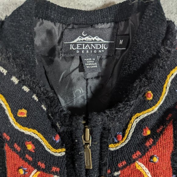 Icelandic Design | Beautiful Women's Embroidered Wool Zip Up Jacket Black Medium - Picture 5 of 5